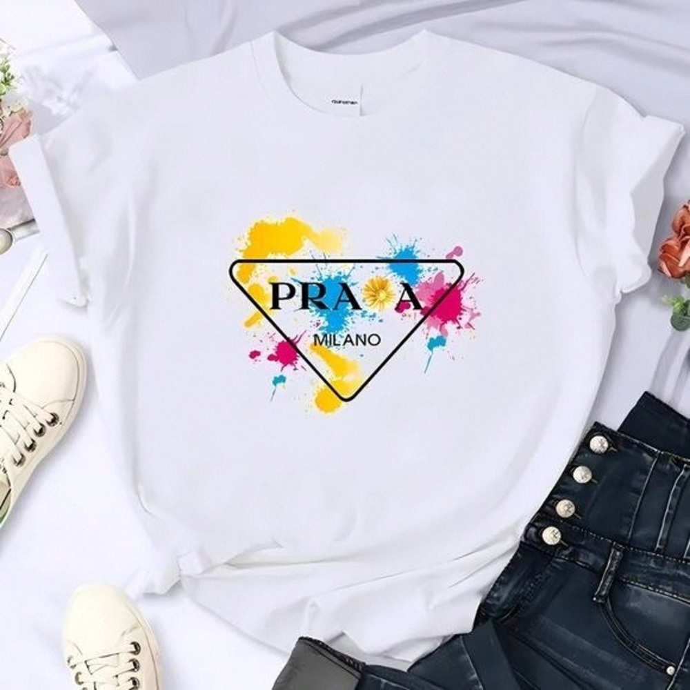 Prada Kids White Tee with Colorful Graphic